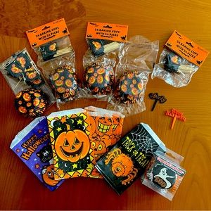 NEW! Lot of Halloween Cupcake Baking Cups and Decorations + treat bags.